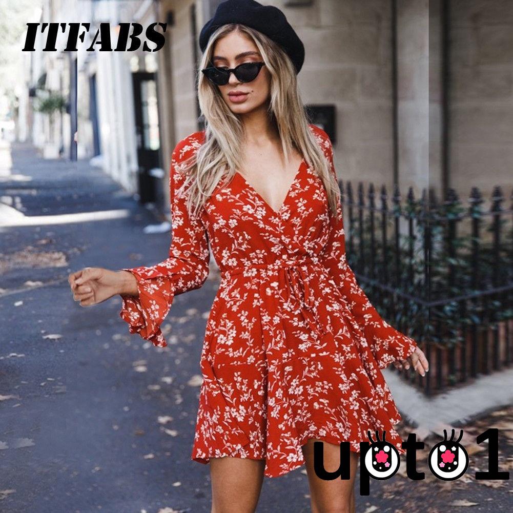 FREESHIP ĐƠN 99K_ Đầm dài tay in họa tiết hoa phong cách thanh lịch dành cho nữ | BigBuy360 - bigbuy360.vn