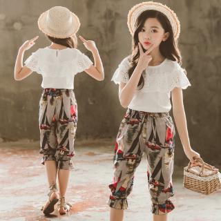 Bộ quần áo cotton dễ thương cho bé gái 3-14 tuổi