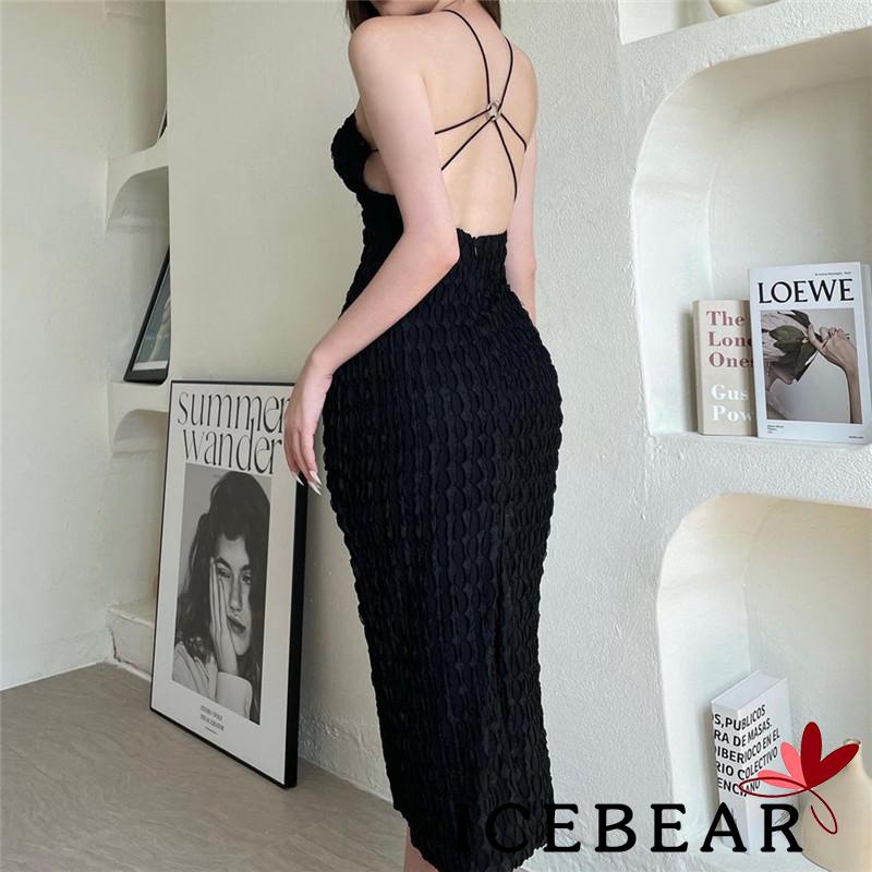 ICE-Women´s Modified Cheongsam Long Dress Solid Color Floral Decoration Halter Neck Off Shoulder Cutout Dress