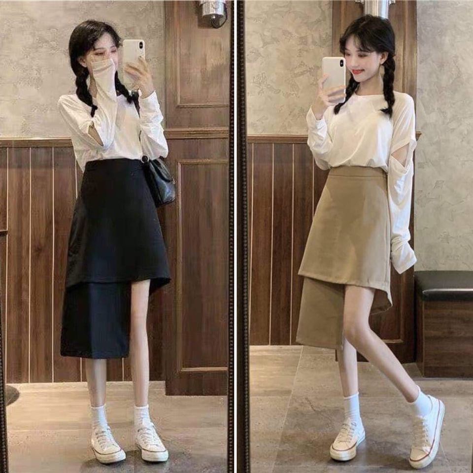 Chân váy umi lêch tầng freesize ulzzang sẵn 2 màu - Chân váy midi kiểu dáng hàn quốc chất umi co giãn nhẹ WK078