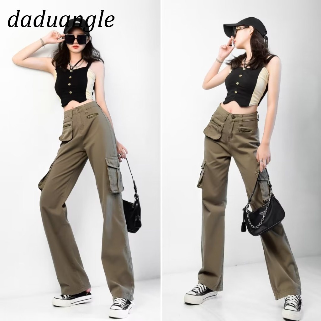 Quần dài Daduhey dáng rộng lưng cao có túi phong cách retro thời trang Mỹ cho nữ