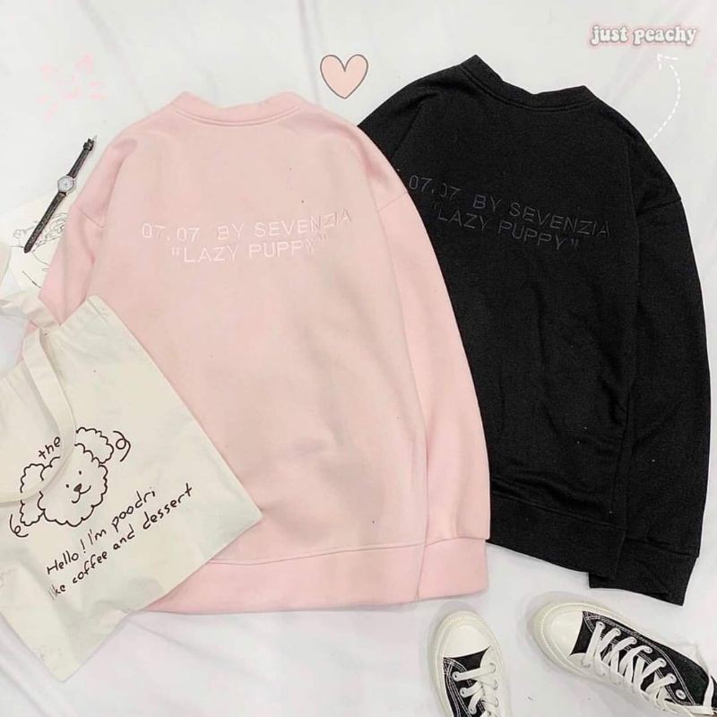 Áo sweater nỉ kiểu khoác có nút nữ form rộng in bông SWN04