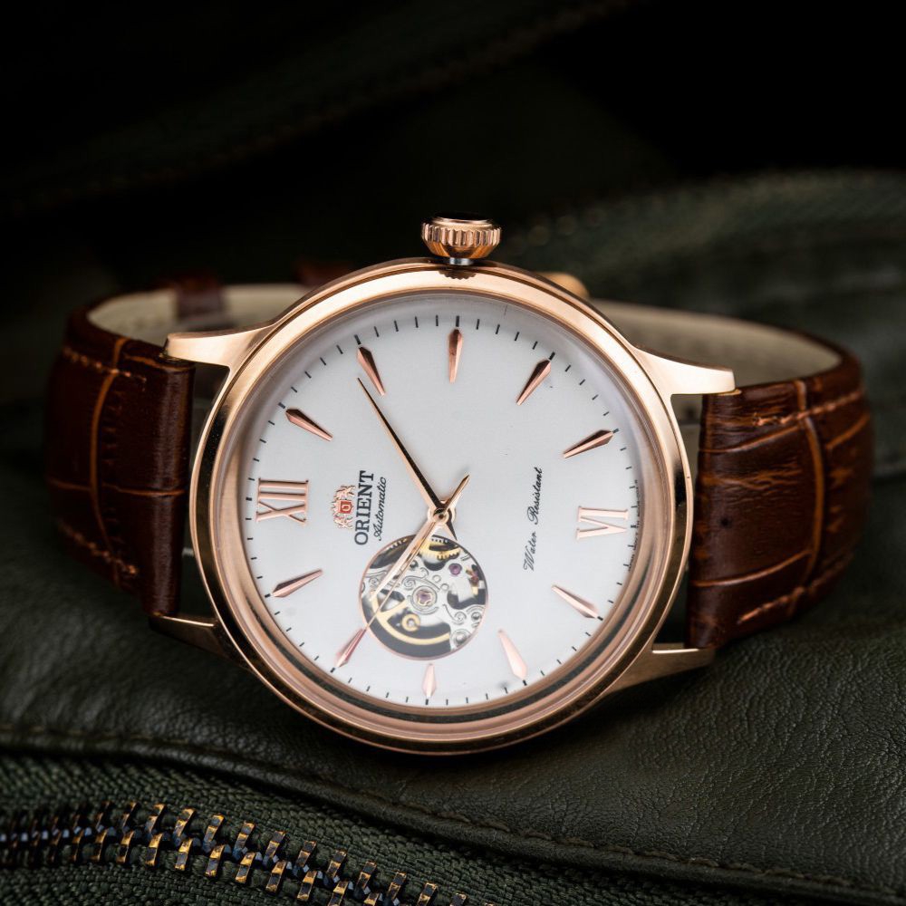 Đồng Hồ Orient Cơ Nam Lộ Tim Lộ Tim Tự Động Automatic Máy Nhật Japan Vàng Hồng Dây Da