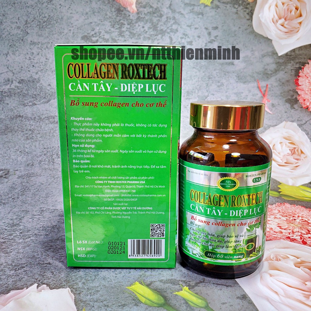 Viên uống COLLAGEN DIỆP LỤC CẦN TÂY hỗ trợ làm đẹp da, trắng sáng da, giảm cân – Hộp 60 viên | Thế Giới Skin Care
