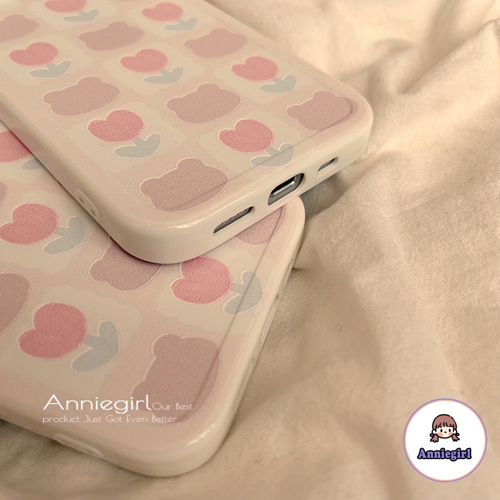 Ốp Điện Thoại TPU Dẻo Siêu Mỏng In Hình Gấu Hoa Tulip Hồng Cho IPhone 13 12 11 Pro Max X XR 8 7 Plus