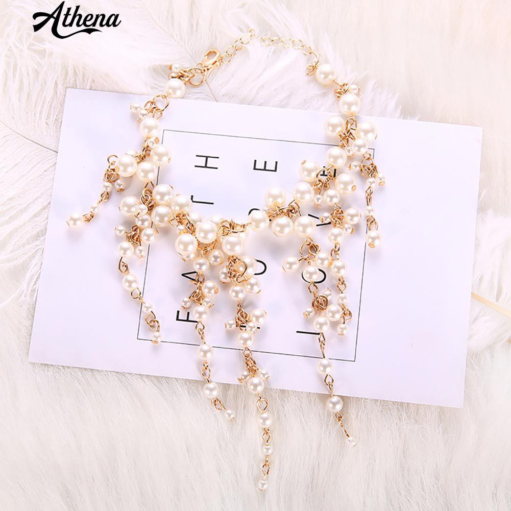 Vòng Đeo Tay PhốI HạT NgọC Trai Giả PhốI Tua Rua ThờI Trang Cho Nữ