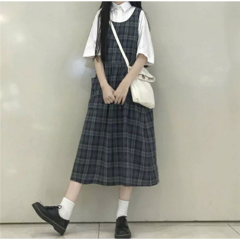 (ORDER) Set váy yếm kẻ caro và sơ mi