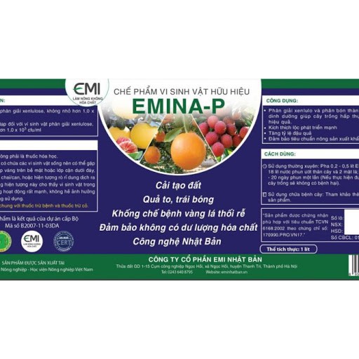 Phân vi sinh Emina-P phun lá cho rau, cây ăn quả, thanh long, sầu riêng