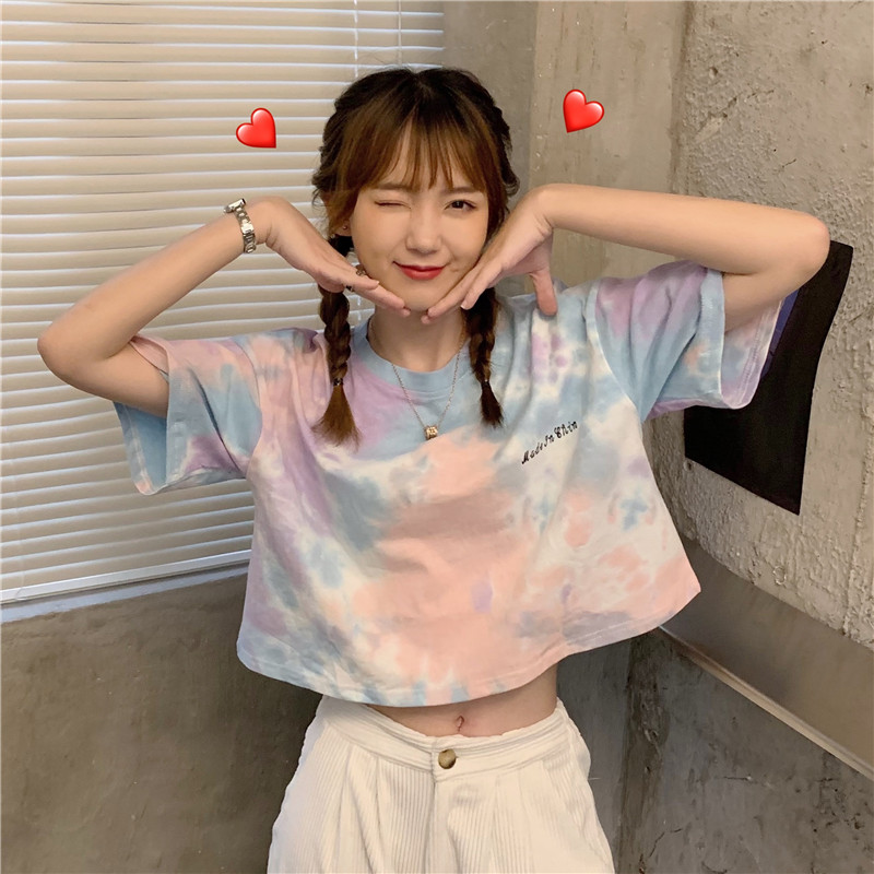 SUXI Áo croptop tay ngắn dáng rộng trẻ trung thời trang cho nữ