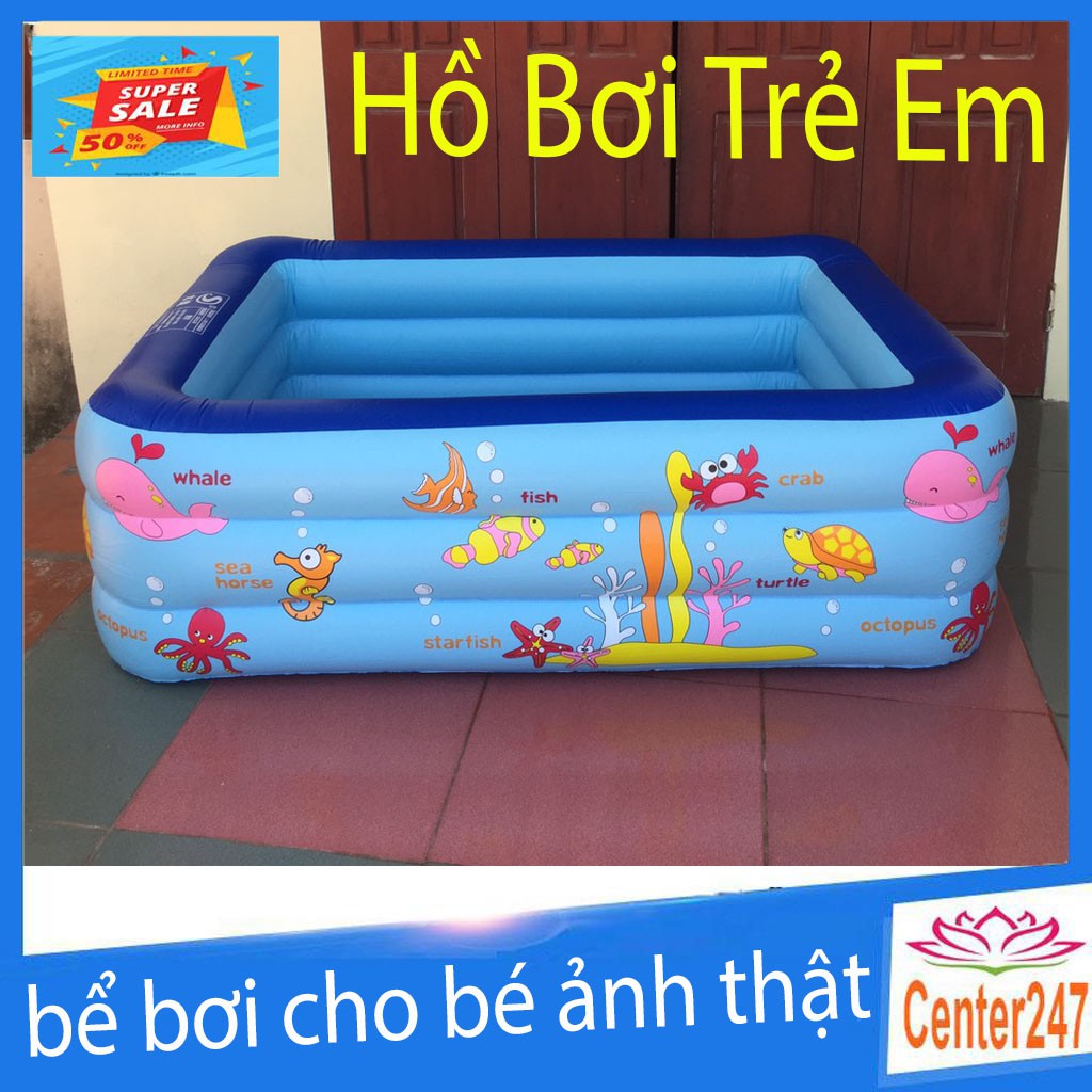 BỂ BƠI PHAO BƠI CHỮ NHẬT 1,3M 3 TẦNG CHO BÉ ( tặng Phao Đỡ Cổ Tập Bơi An Toàn Cho Bé - Chống Lật )