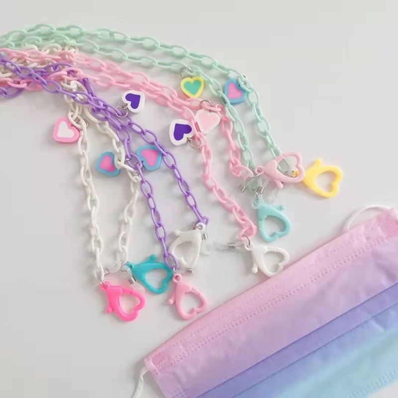 Dây chuỗi đeo mắt kính khẩu trang mặt hình trái tim bằng acrylic màu sắc ngọt ngào sáng tạo OUYOU