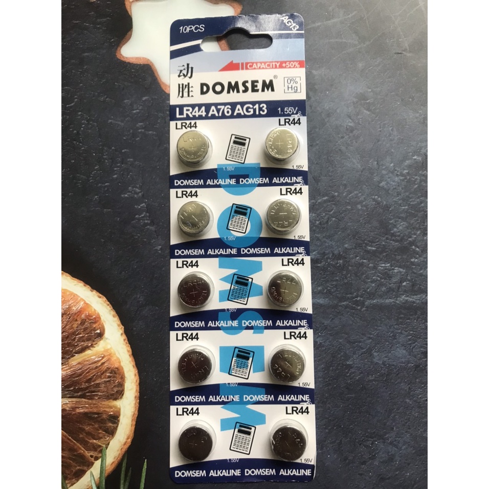 Vỉ 10 viên pin Domsem đồng hồ AG13 - SR44SW - SR44 - A76 - LR44W - L44F chính hãng