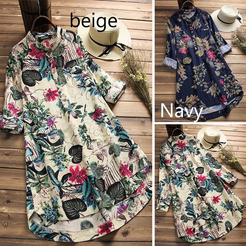 ZANZEA Áo Kiểu Nữ Dài Tay Cổ Tròn In Hoa Thời Trang