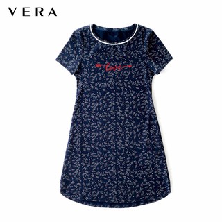 Đầm suôn cotton xanh đen in VERA 9360