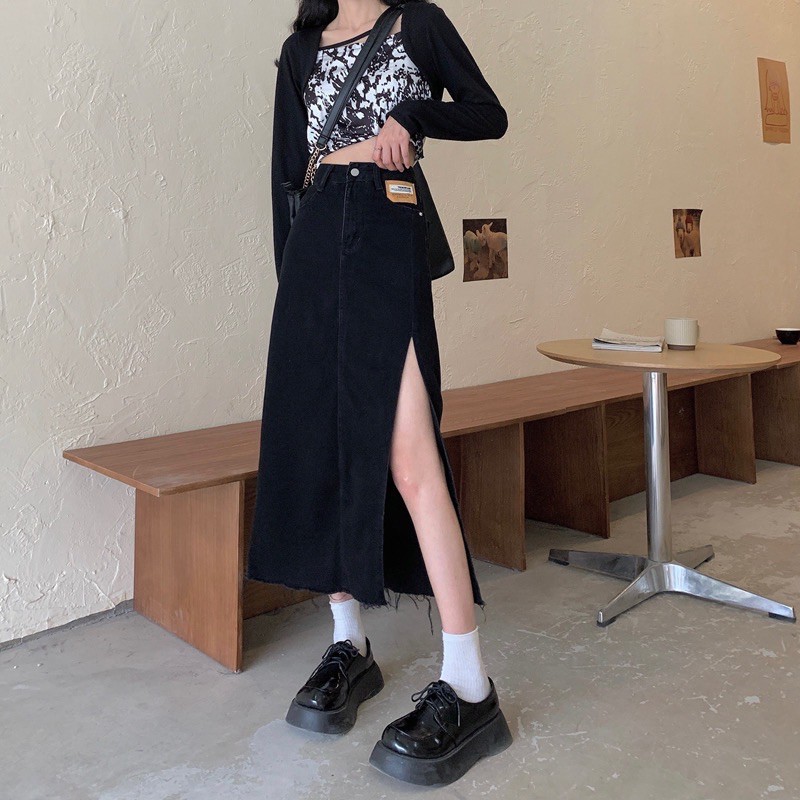 [Có sẵn+ảnh thật] Chân váy xẻ tà jean đính tag  mẫu summer 2021 | BigBuy360 - bigbuy360.vn