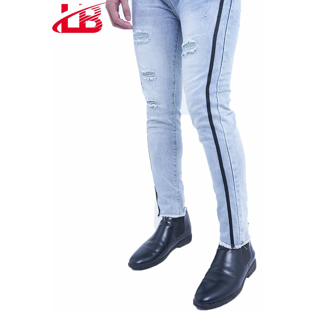 Quần jean dài nam LB co giãn rách gối, cá tính, phối viên DNHQ1993 | BigBuy360 - bigbuy360.vn