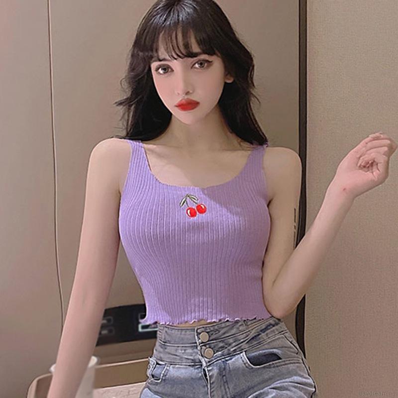 Áo Ba Lỗ Thêu Hình Quả Cherry Xinh Xắn Dành Cho Nữ