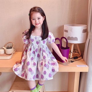 Váy babydoll quả dâu tây tím cho bé gái