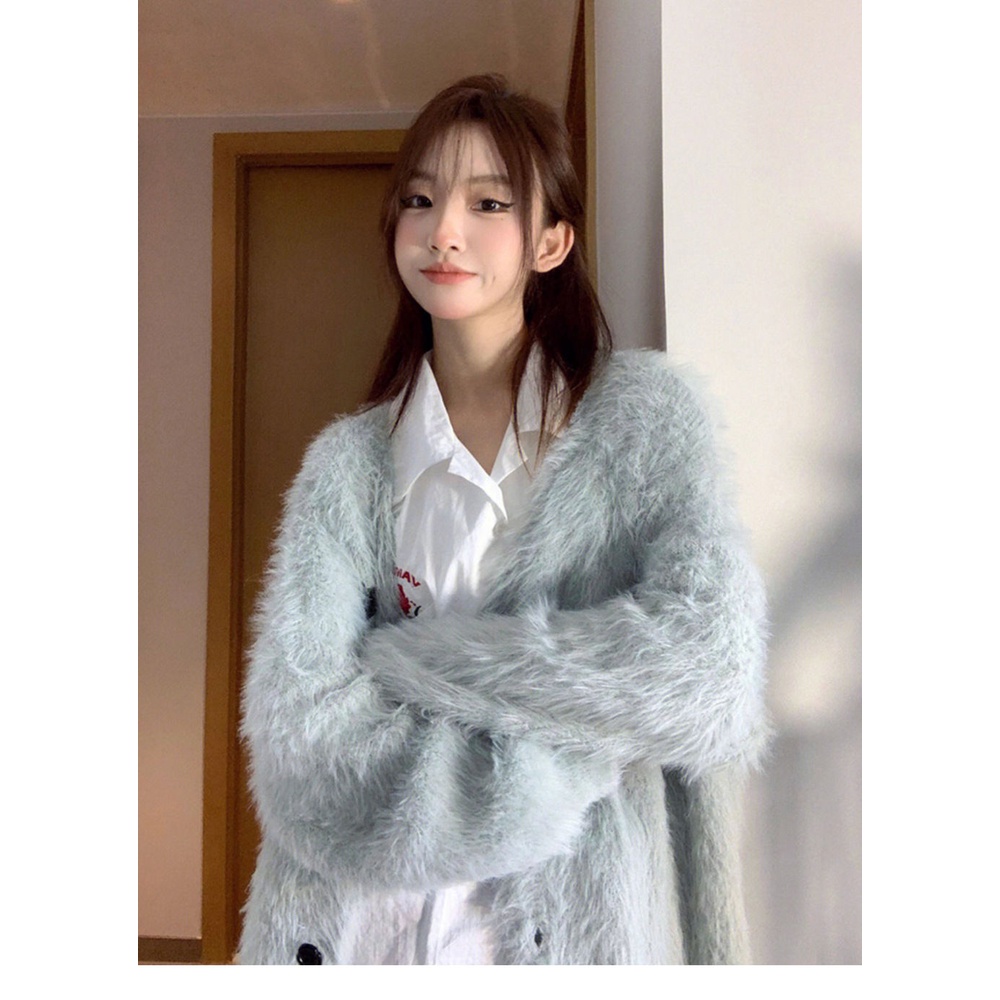 Áo Khoác Cardigan Lông Nhung Mềm Mại Thêu Họa Tiết Ngọt Ngào Đáng Yêu Cho Nữ