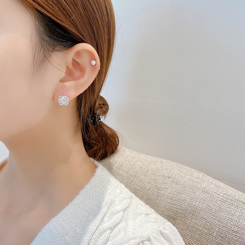 Bông Tai Mạ Bạc 925 Hình Vuông Đơn Giản Tinh Tế Thời Trang Cho Nữ