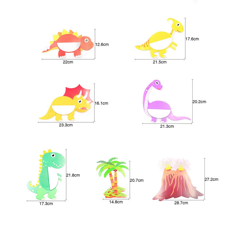 Set 7 Mô Hình Khủng Long 3d Bằng Giấy Trang Trí Bàn Cho Bé