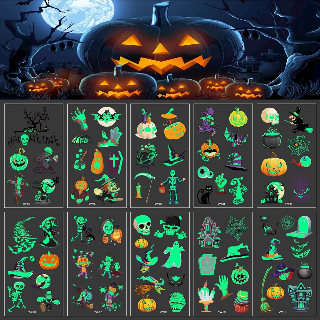 Set 10 Hình Xăm Dán Chống Nước Phong Cách Halloween Độc Đáo