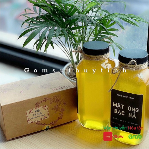 Chai thủy tinh vuông nắp nhựa miệng rộng 500ml/ Bình thủy tinh vuông nắp nhựa miệng rộng có dung tích là 500ml