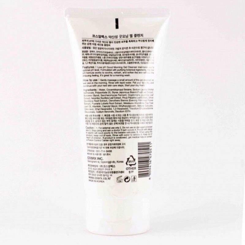 Sữa rửa mặt dạng gel Độ PH Thấp COSRX Low pH Good Morning Gel Cleanser 150ml