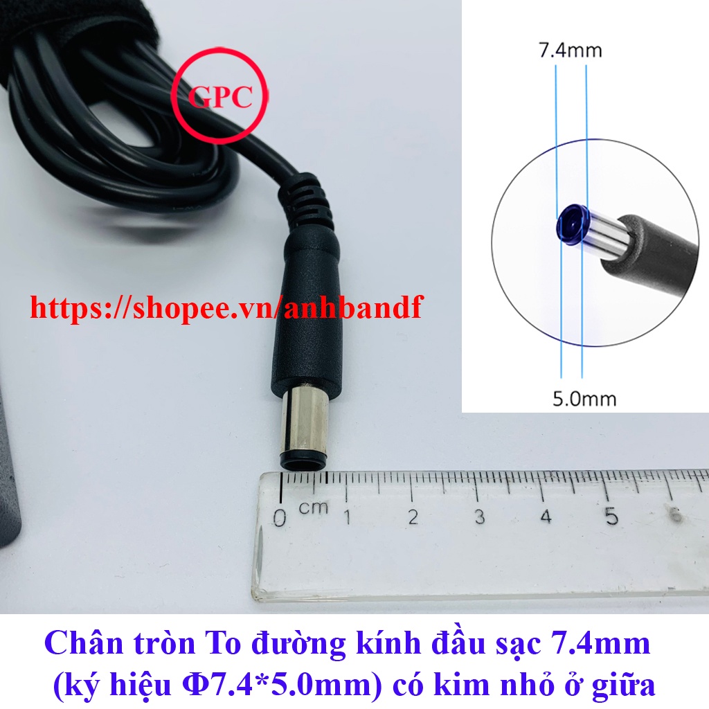 Sạc Laptop Dell Chân Kim To 19.5V 4.62A đầu sạc Φ7.4 *5.0mm