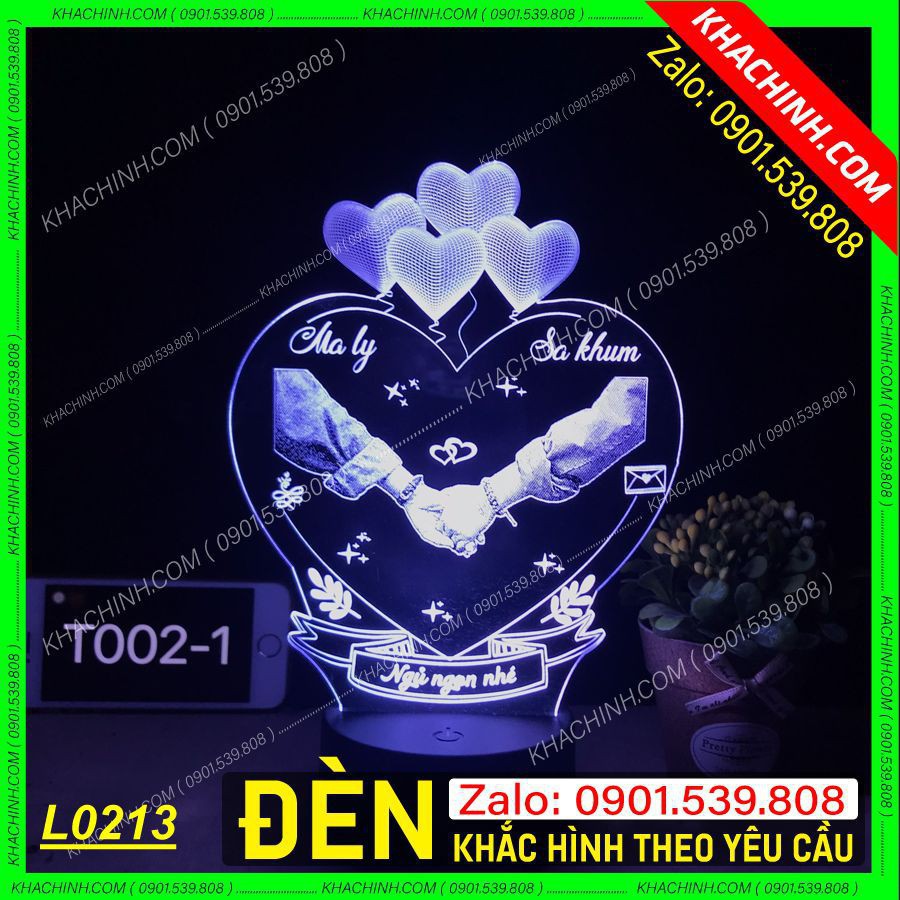Đèn khắc hình Chân Dung - ảnh cá nhân TRÁI TIM TÌNH YÊU NẮM TAY (T002-1-B) khắc theo yêu cầu - Quà tặng tình yêu đôi lứa