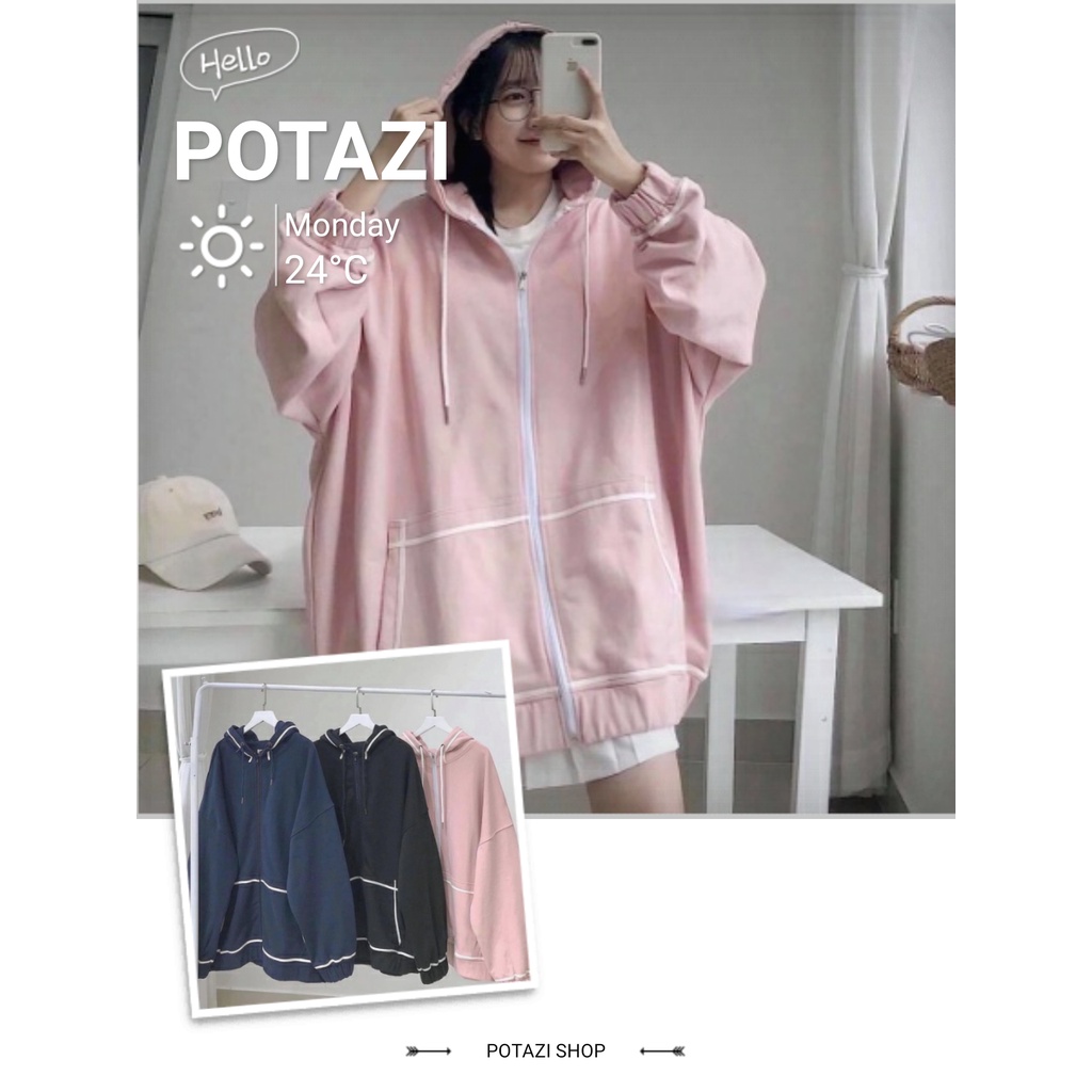 Áo Khoác Hoodie Chạy Viền Tay Bồng Khóa Kéo 3 Màu Cao Cấp AK05