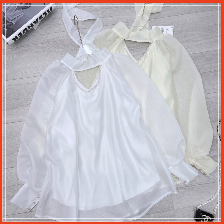 Áo sơ mi tơ óng 2 lớp cổ nơ ngọc siêu hot có ảnh thật | BigBuy360 - bigbuy360.vn