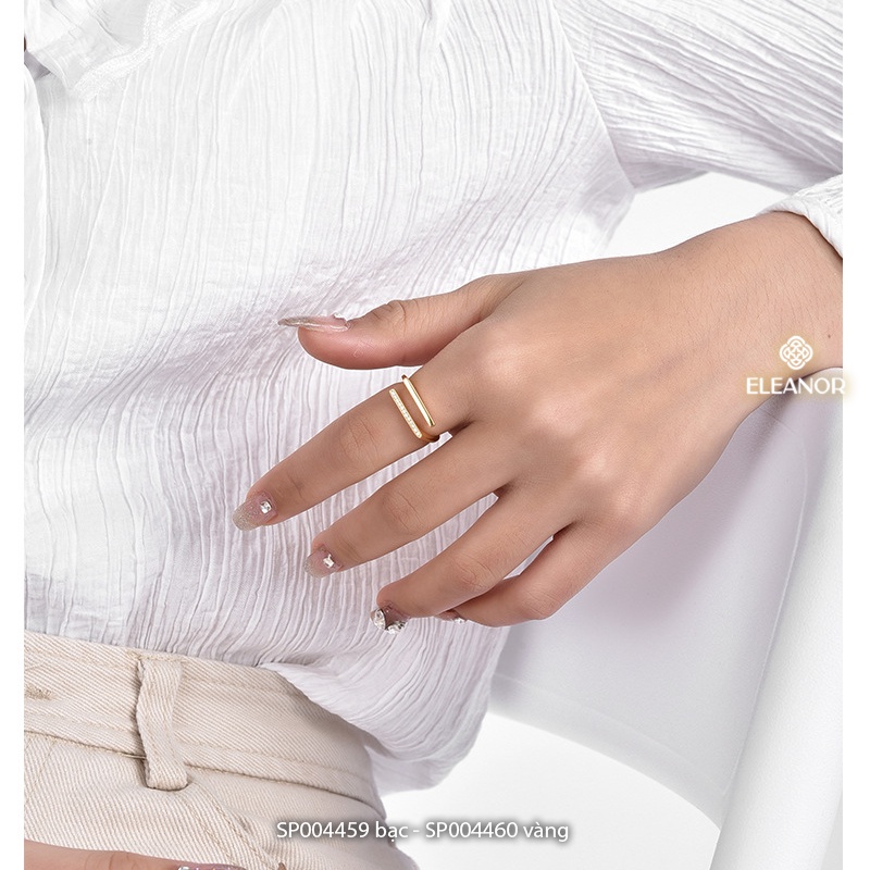 Nhẫn nữ hở bạc 925 Eleanor Accessories đính đá mặt thanh ngang basic phụ kiện trang sức 4459