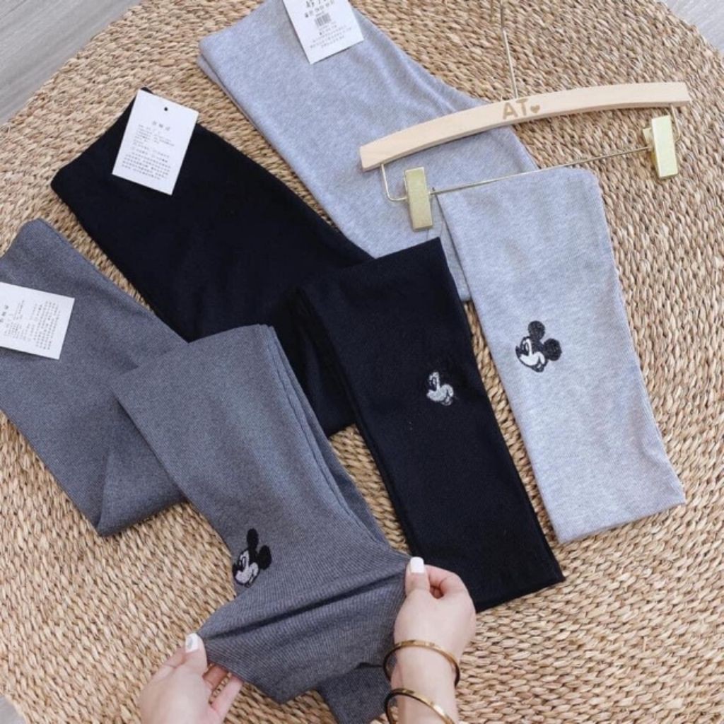 Quần legging nữ chất len tăm thêu mickey kèm túi zip siêu xinh cực phẩm mùa thu đông [MUA 2 TẶNG 1] | BigBuy360 - bigbuy360.vn