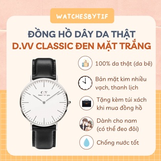 Đồng hồ nam D.VV CLASSIC dây da đen mặt trắng size 40mm chất lượng cao - full box, gói quà miễn phí