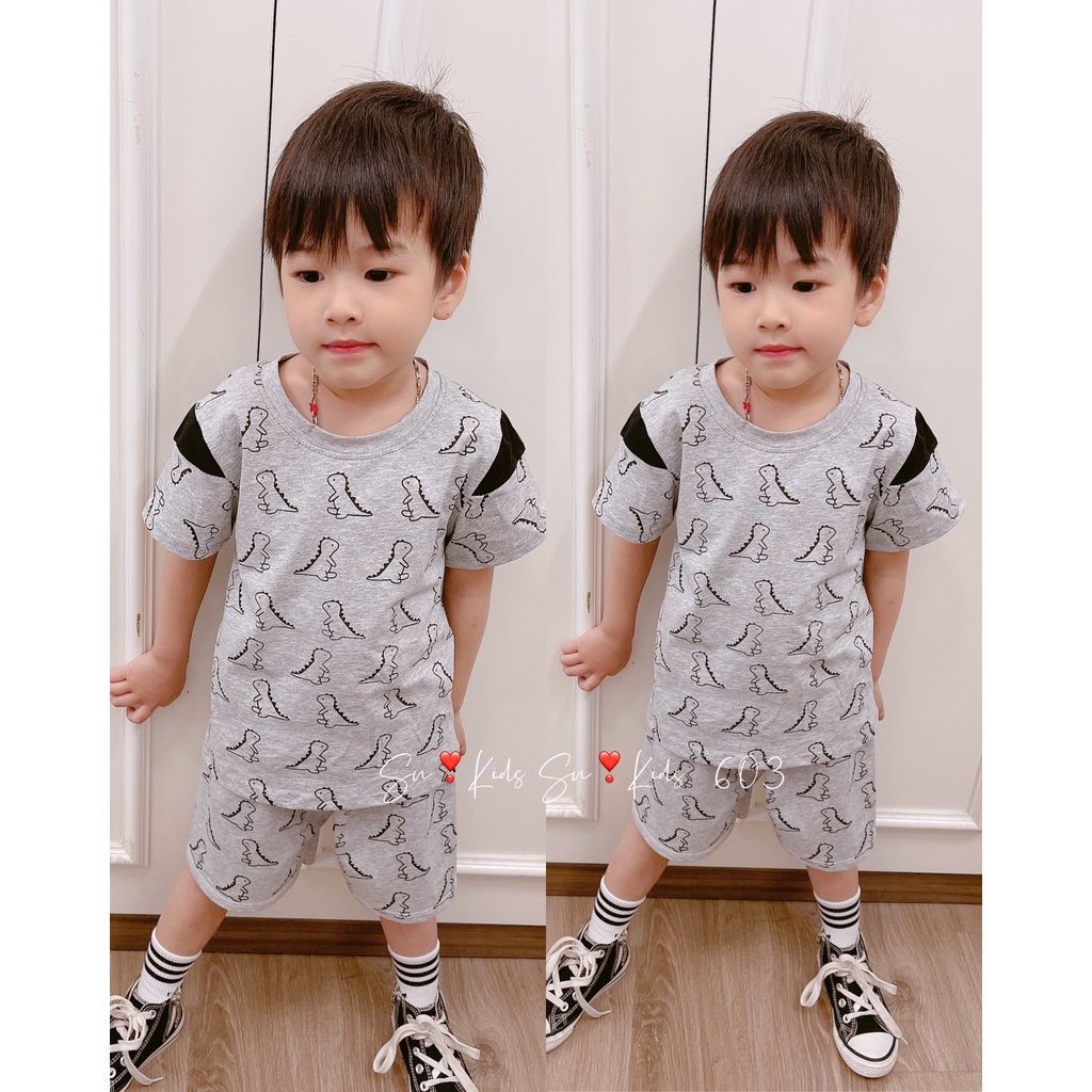 Quần áo cho bé trai, bộ cotton KL tay phối 3 màu cho bé