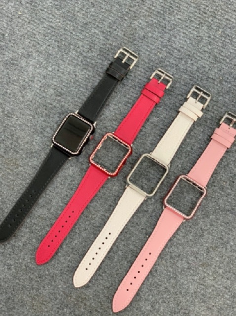 Combo dây da và ốp viền hột dành cho Apple Watch