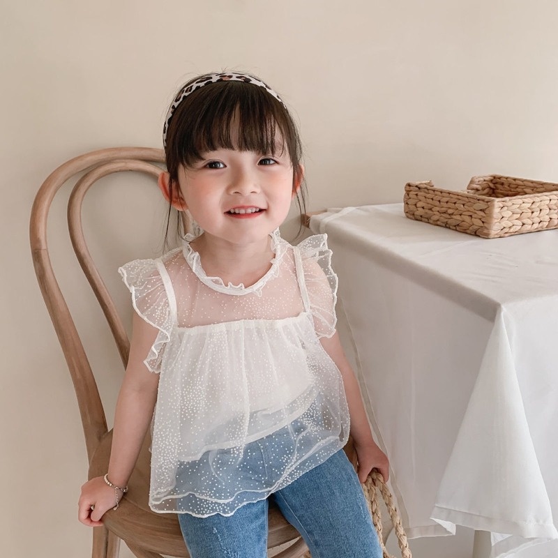 Áo Ren Lưới Mềm Mại Không Tay Thời Trang Mùa Hè Cho Bé Gái