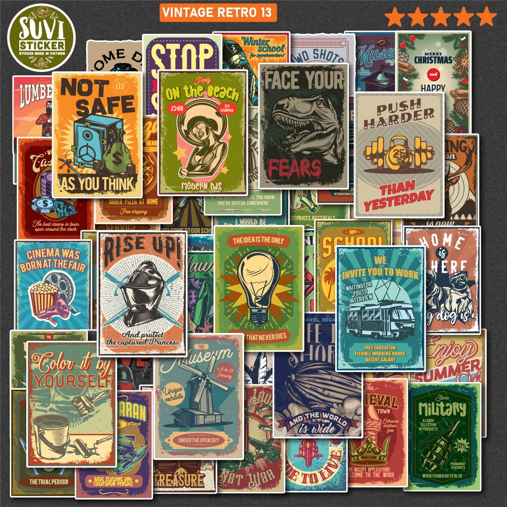 50 Sticker Vintage Retro 13 chống nước sticker dán laptop, điện thoại, đàn guitar, mũ bảo hiểm, vali. MSP:VR13