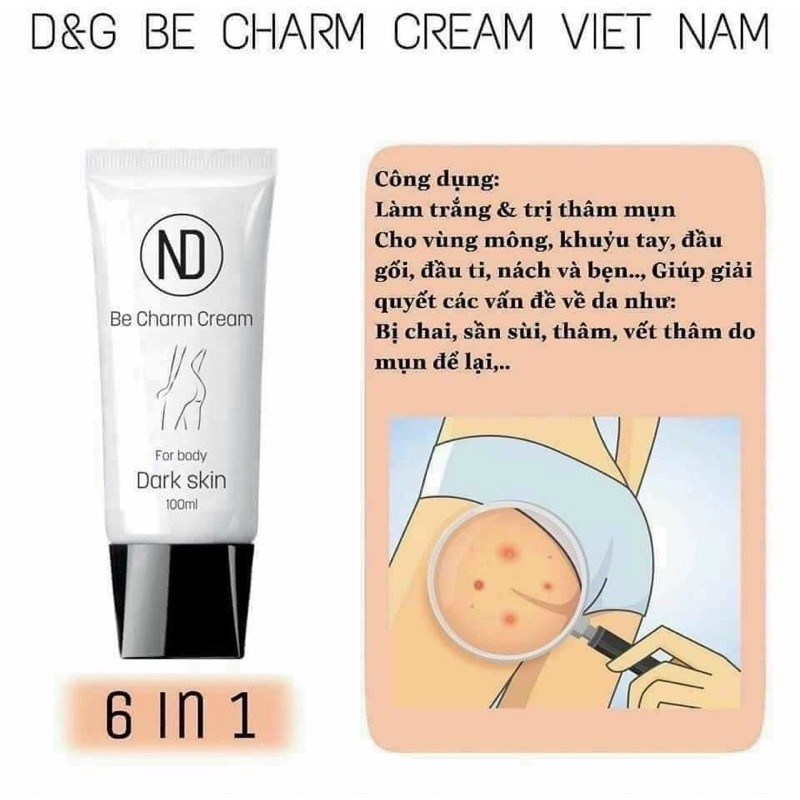 XOÁ THÂM MÔNG SIÊU HIỆU QUẢ ND Be charm Cream-Kem Bôi Giảm Thâm Mông Be Charm Cream 6in1 - 100ml