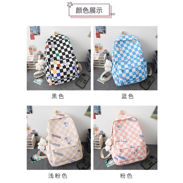 Balo kẻ caro unisex cho nam nữ ulzzang phong cách Hàn Quốc  kiểu dáng mới Fumiao
