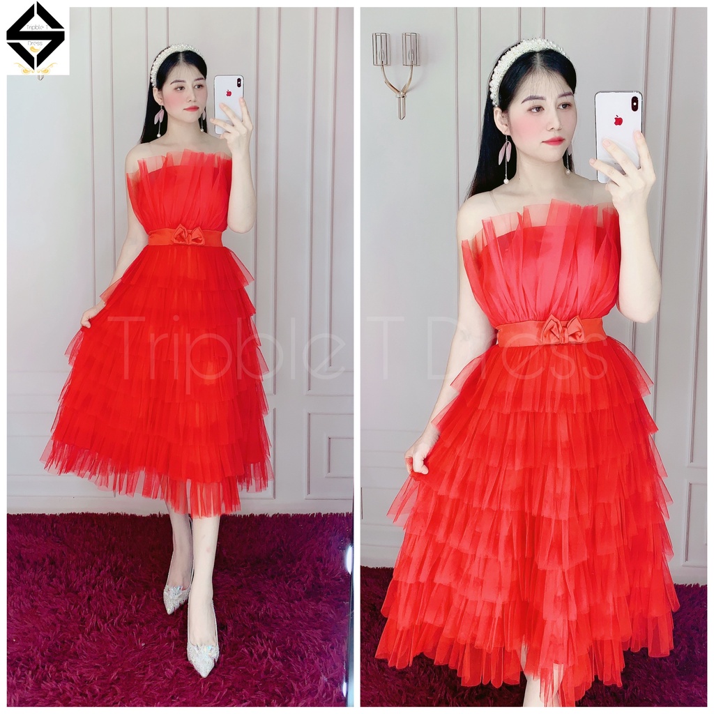 Đầm dự tiệc cúp ngực lưới xếp tầng rất xinh TRIPBLE T DRESS - size M/L (ảnh/video thật) MS318V