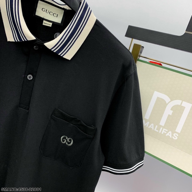 Áo polo nam GC thêu chữ túi phối kẻ cổ cực đẹp-Áo phông nam mới nhất
