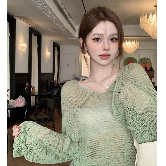 QKOOLE Áo dệt kim  tay dài cổ tròn dáng rộng thời trang Hàn Quốc cho nữ