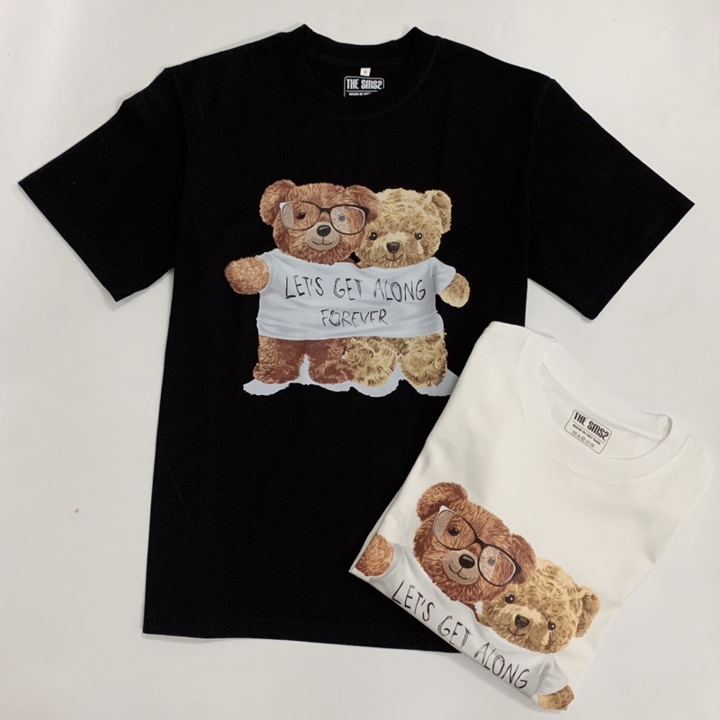 Áo thun nam nữ  phom  rộng in hình gấu đôi,100% cotton cao cấp co dãn 4 chiều. Áo đôi nam nữ. SUMO Underwear.