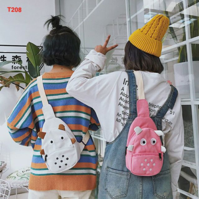 [ TẶNG KÈM MÓC KHÓA GẤU TRẮNG ] Túi đeo chéo bao tử nữ hình thú Cừu mini vải bố đi chơi cao cấp