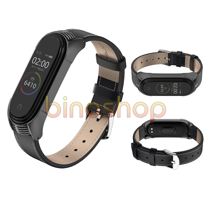 Dây đeo miband 5 da bò viền vân TF chính hãng MIJOBS, dây đeo thay thế mi band 5 da bò phiên bản TF MIJOBS