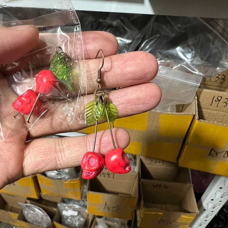 Set 2 Bông Tai Hình Trái Cherry / Trái Cherry / Đầu Lâu Thời Trang Cho Nữ