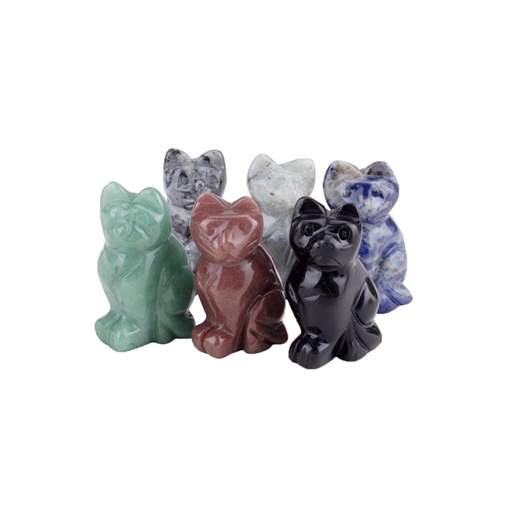 Tượng Mèo Bằng Đá Thạch Anh Tím Tự Nhiên Dùng Trang Trí Nhà Cửa