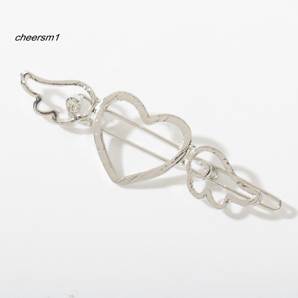 Kẹp tóc kim loại dạng  trái tim và cánh thiên thần rỗng dễ thương cho nữ